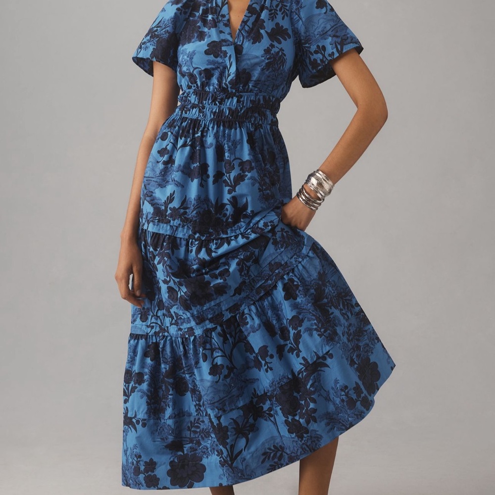 Anthropologie Blue Floral Midi Dress
